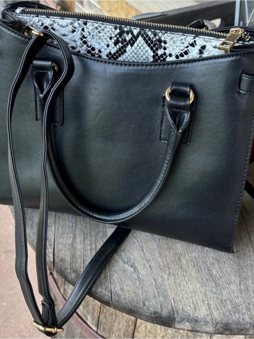 ALDO Vegan Black Tote Bag with Snake-Print Accent - Women Bags - Picture 5 of 9